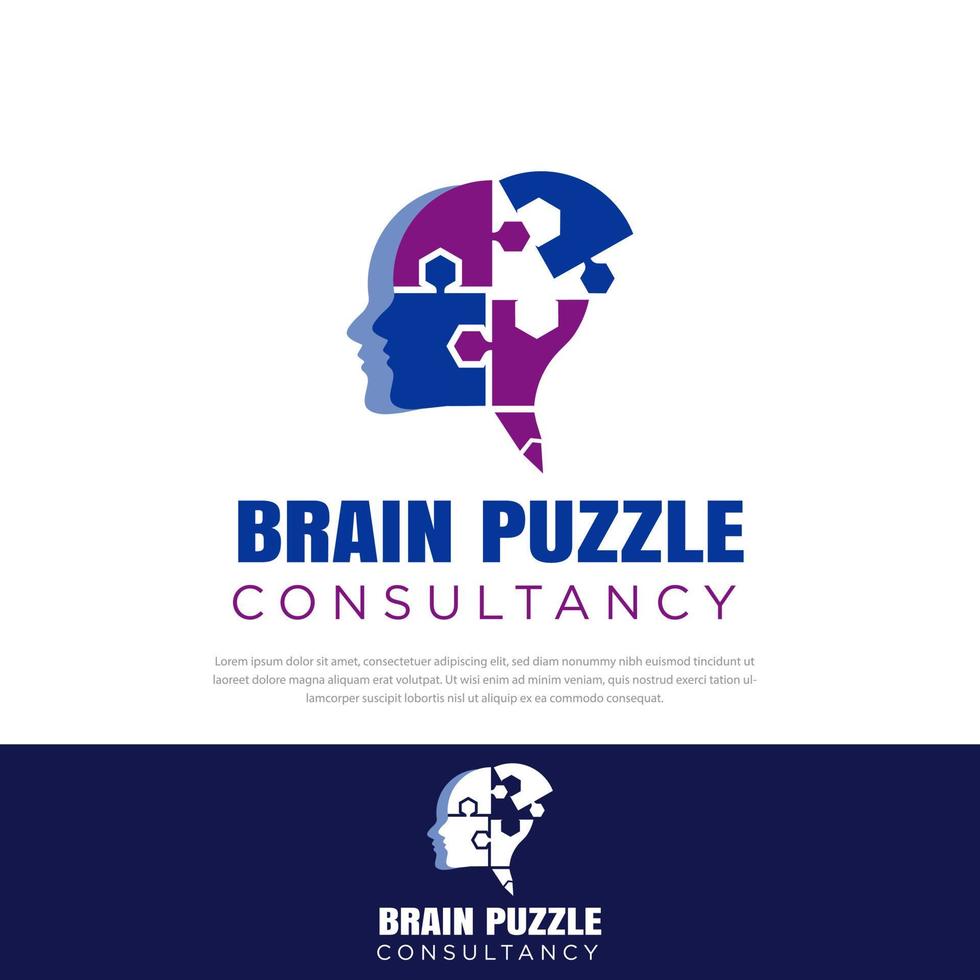 Brain logo pencil puzzle human head illustration, design template, symbol, brain icon vector