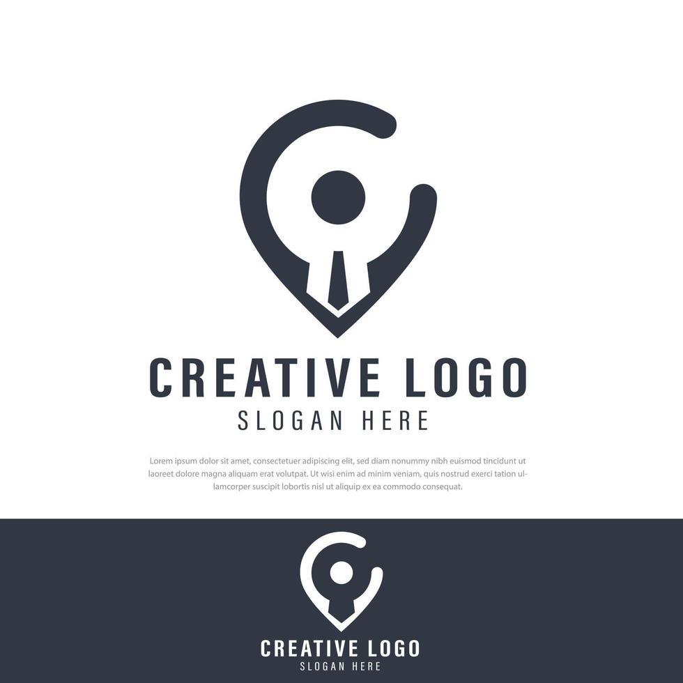 Logo design Pin map tie icon, a combination of people symbol and the latter pin C. template design, symbol vector