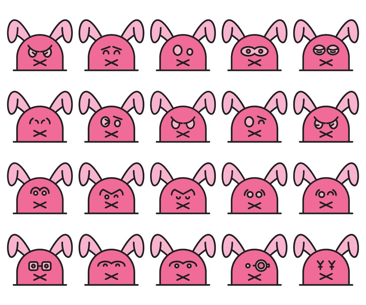 conjunto de emoticonos de personaje de conejito vector