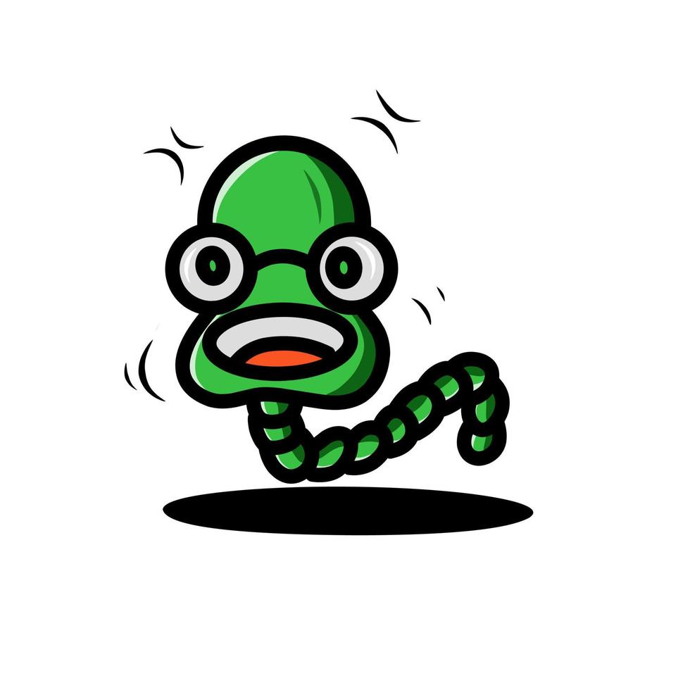 Cute green worm mascot vector illustration design