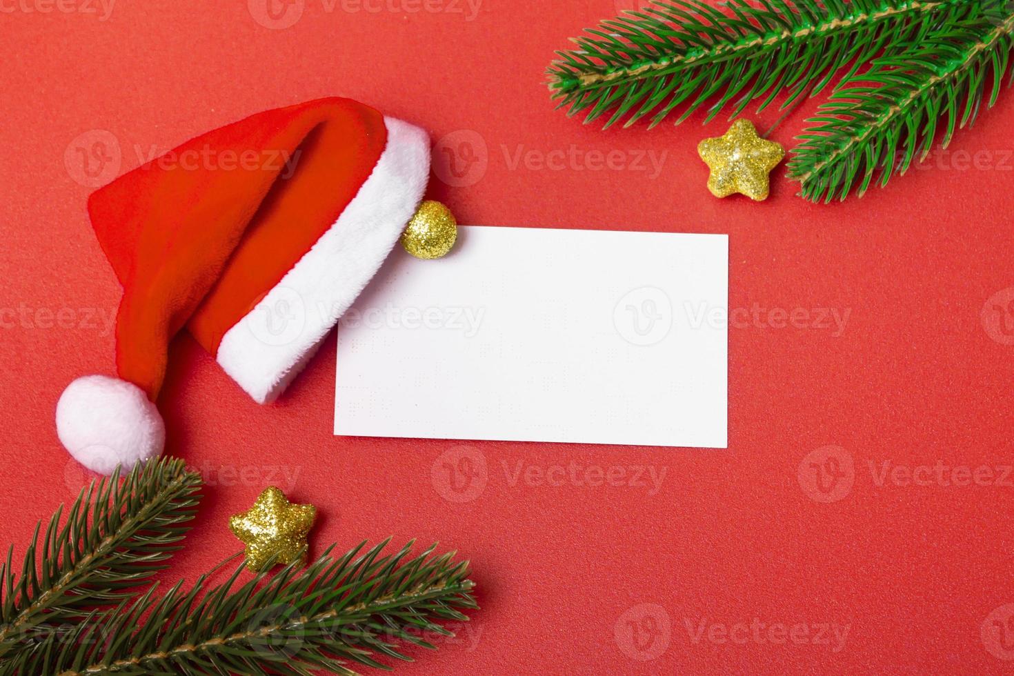 Christmas background. Flat new year mockup with blank copy of business card photo