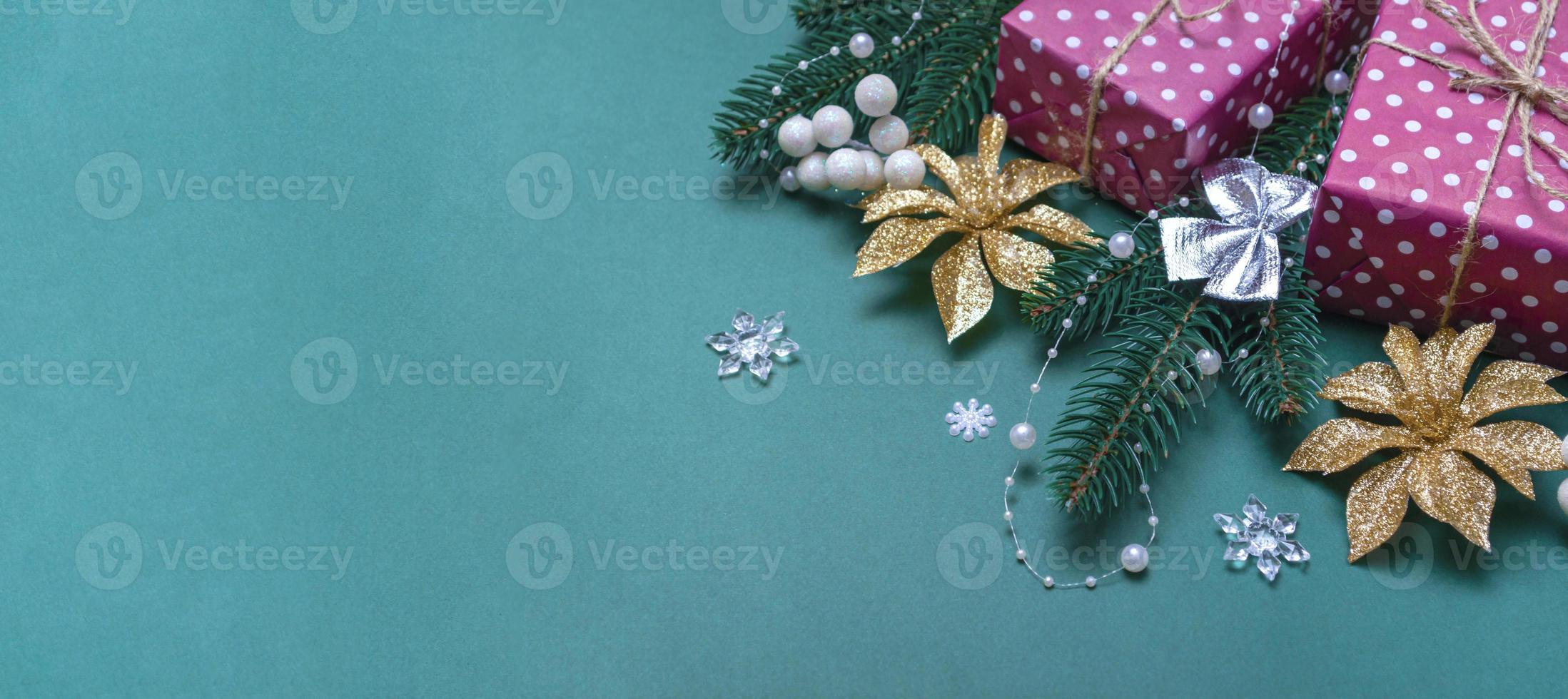 Christmas background. Flat new year mockup with copy space photo