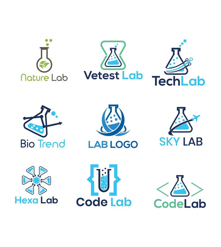 paquete de diseño de logotipo de laboratorio vector