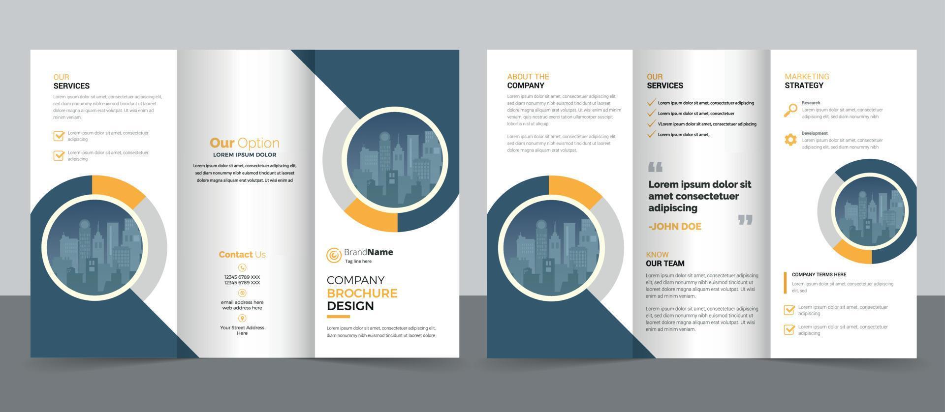 Diseño de plantilla de folleto tríptico de negocios corporativos. vector