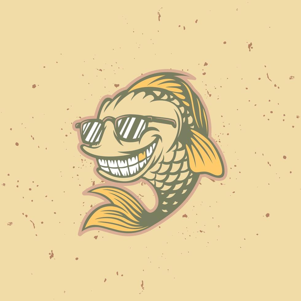 Gold toothed fish wearing glasses mascot vector