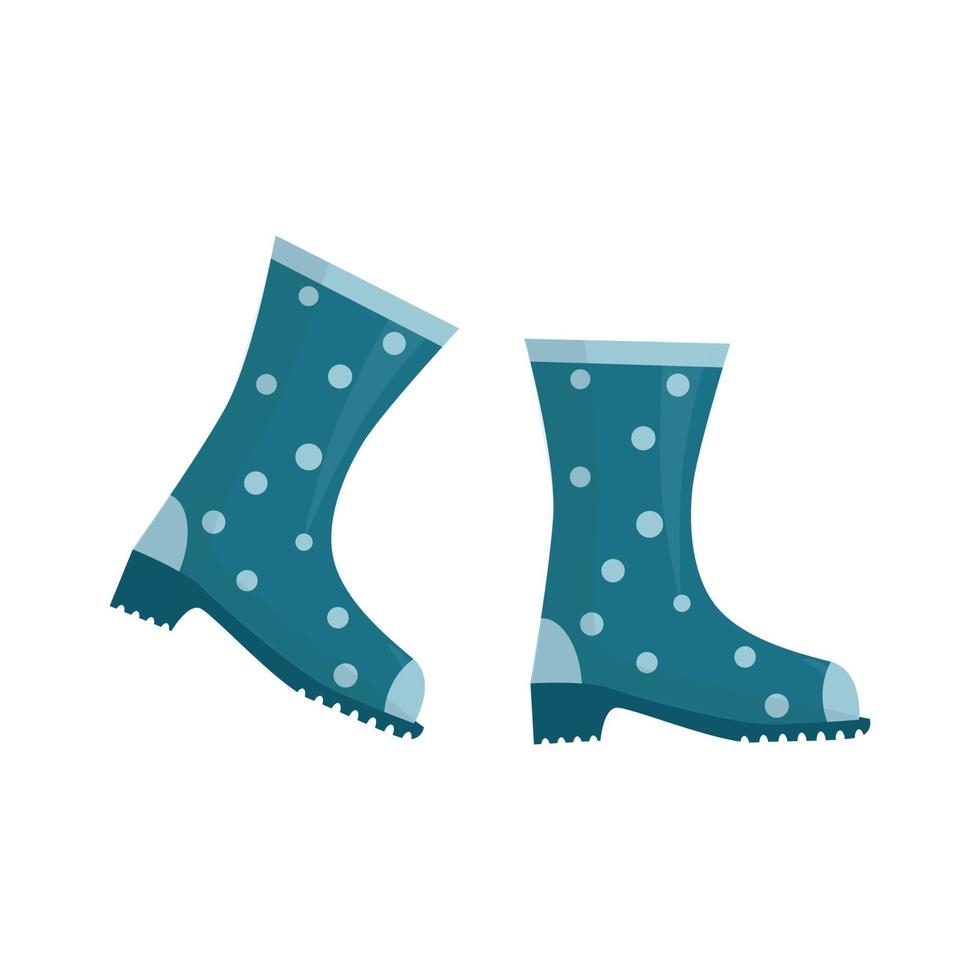 Botas de goma, zapatos impermeables con lunares azules, botas de goma, ilustración vectorial plana vector