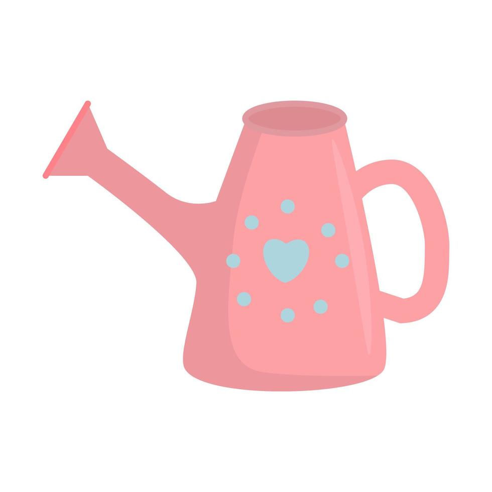 Cute hand holding pink watering can Flat vector illustration