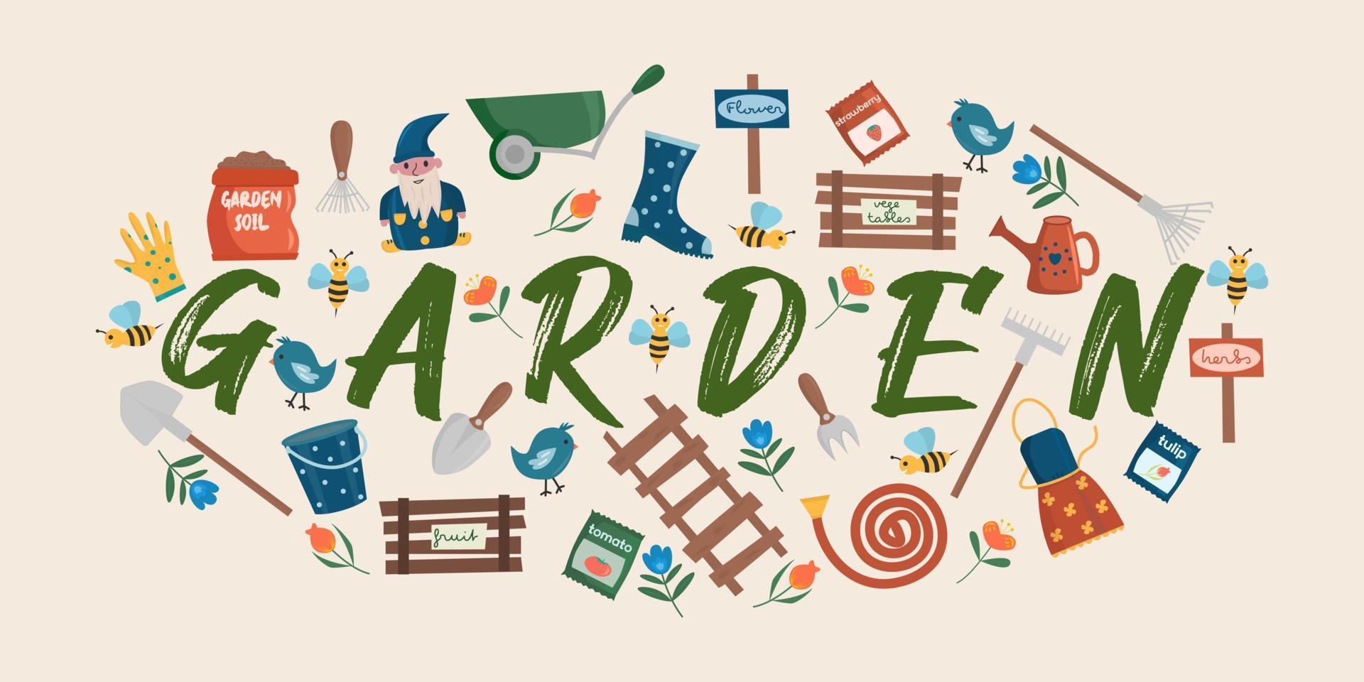 Cute gardening set Orhard collection with garden tool and equipment vector