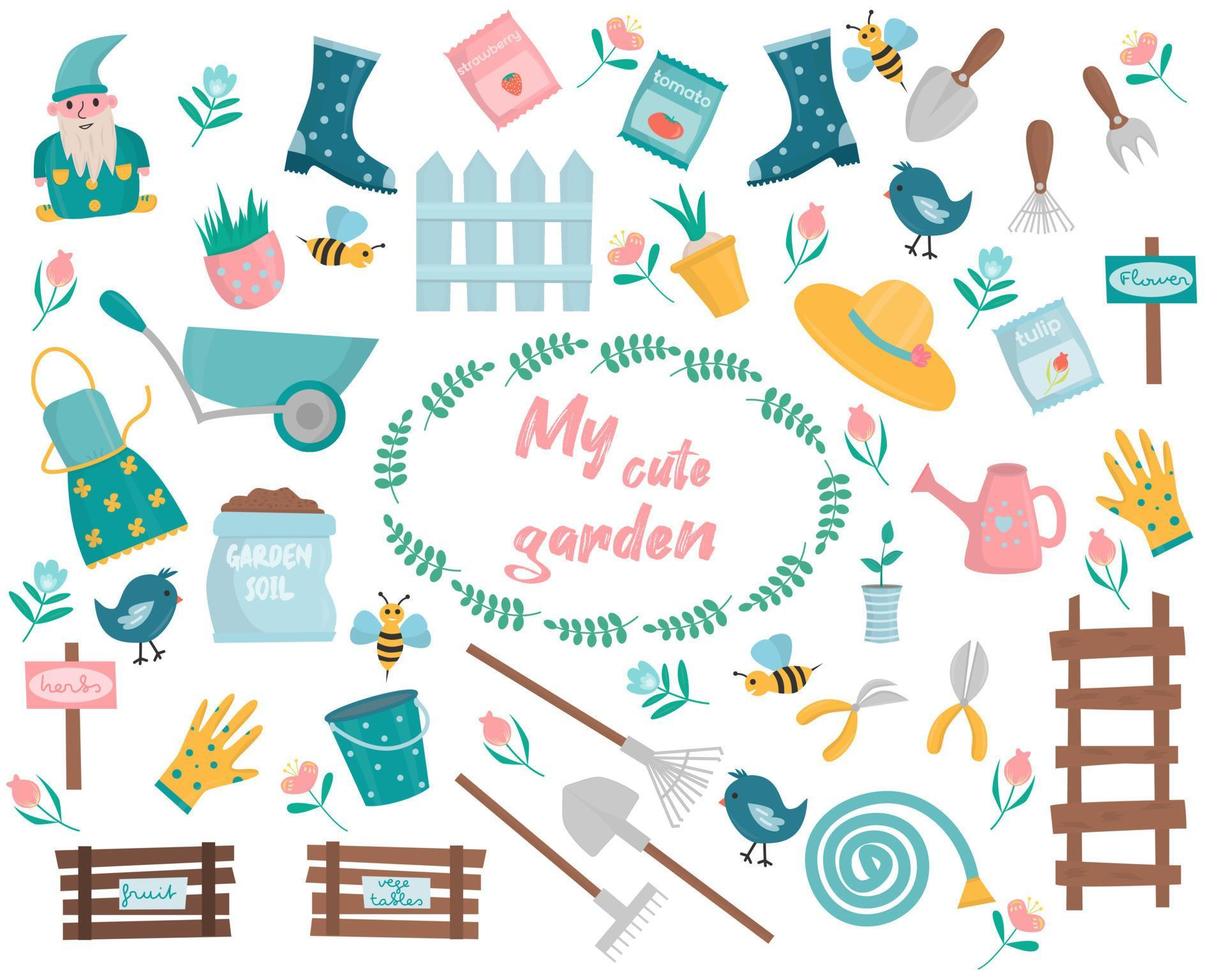 Cute gardening set Orhard collection with garden tool and equipment vector