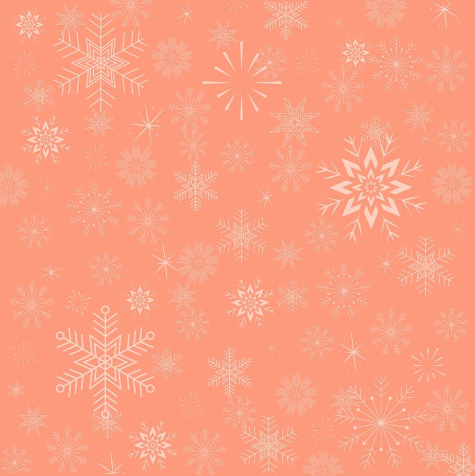 christmas card on a soft pink background with white snowflakes of different sizes vector