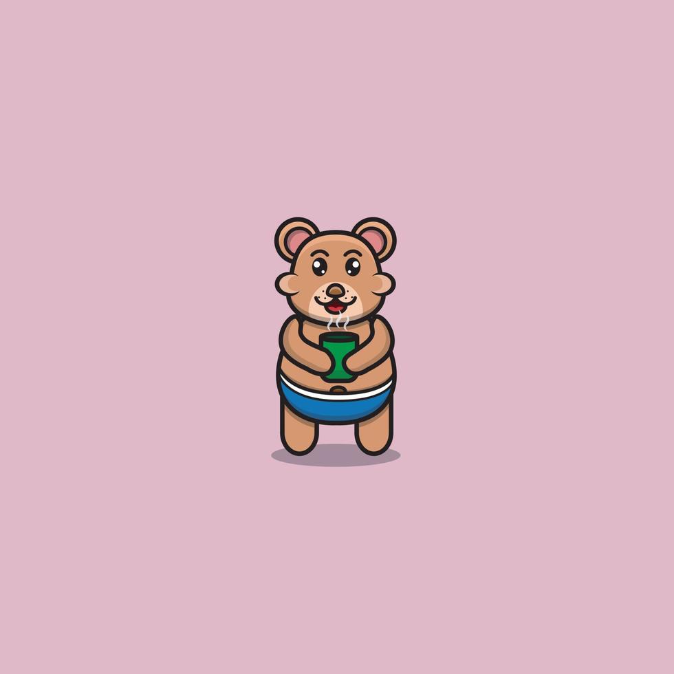 Cute Baby Bear With Tea Cup. Character, Logo, Icon, Cartoon And Inspiration Design. vector