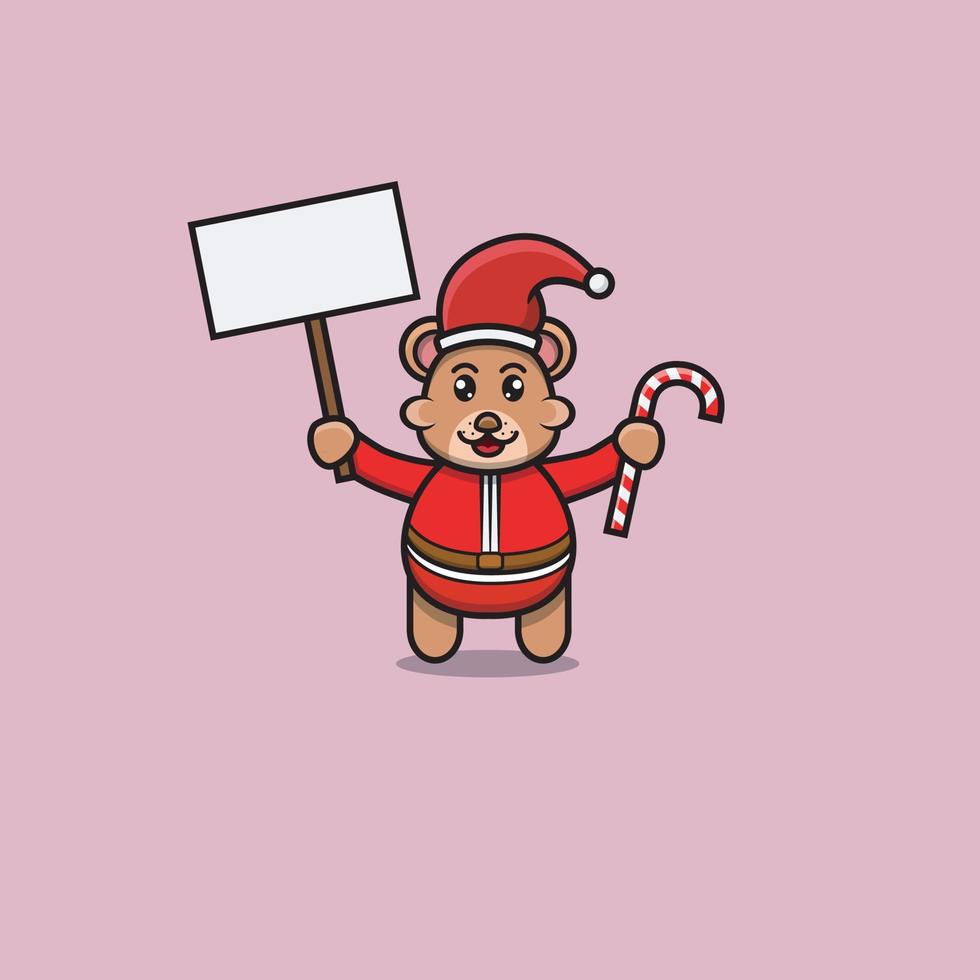 Cute Baby Bear With Santa Costume And Bring Candy. Character, Logo, Icon, Cartoon And Inspiration Design. vector