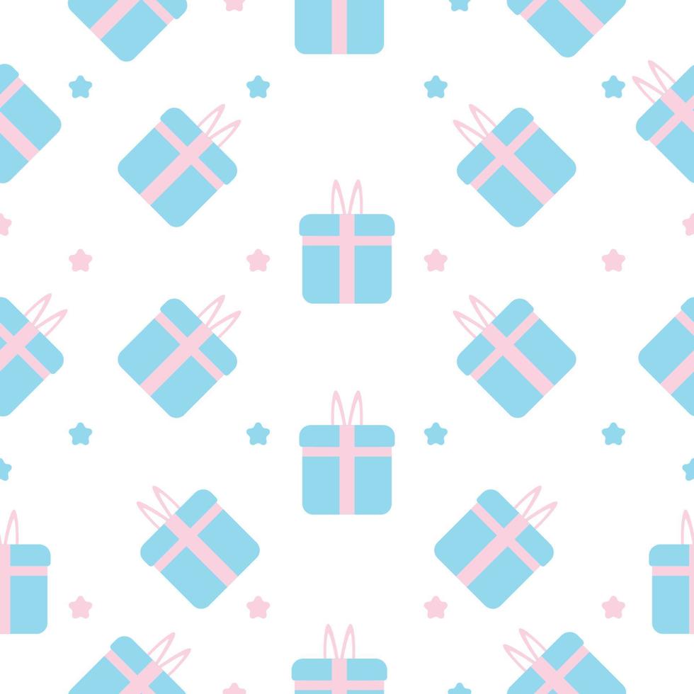 Caja de regalo rosa y azul con estrellas fondo blanco. vector