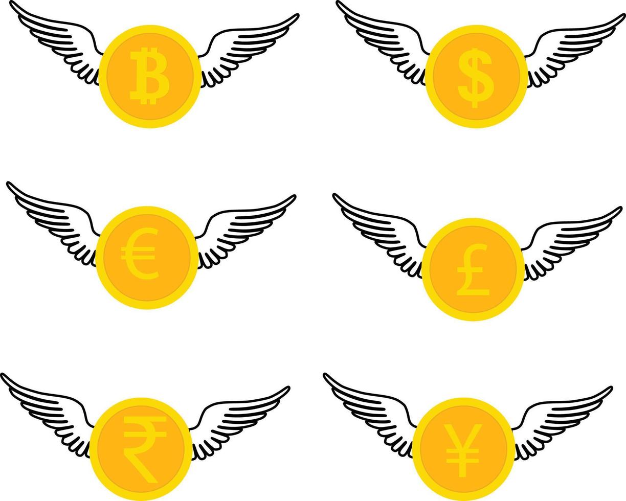 money currencies with wings on white vector