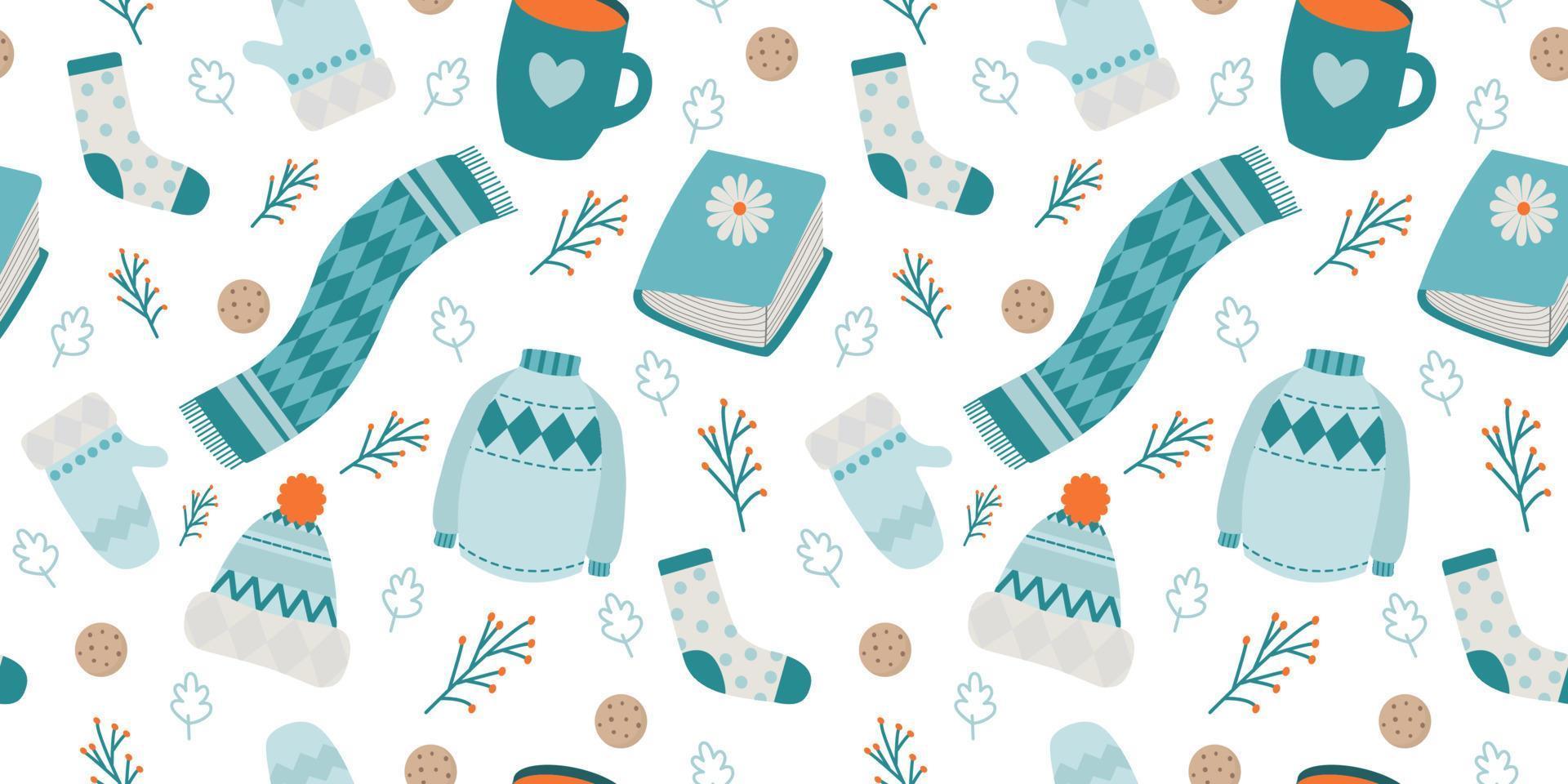 Winter pattern. Seamless motif for wrapping, wallpaper, fabric, decoration print. Vector illustration