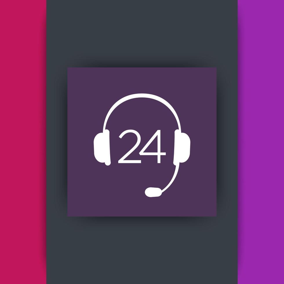 headphone, 24 support service, headset icon, technical support, contact us, helpline, square icon, vector illustration