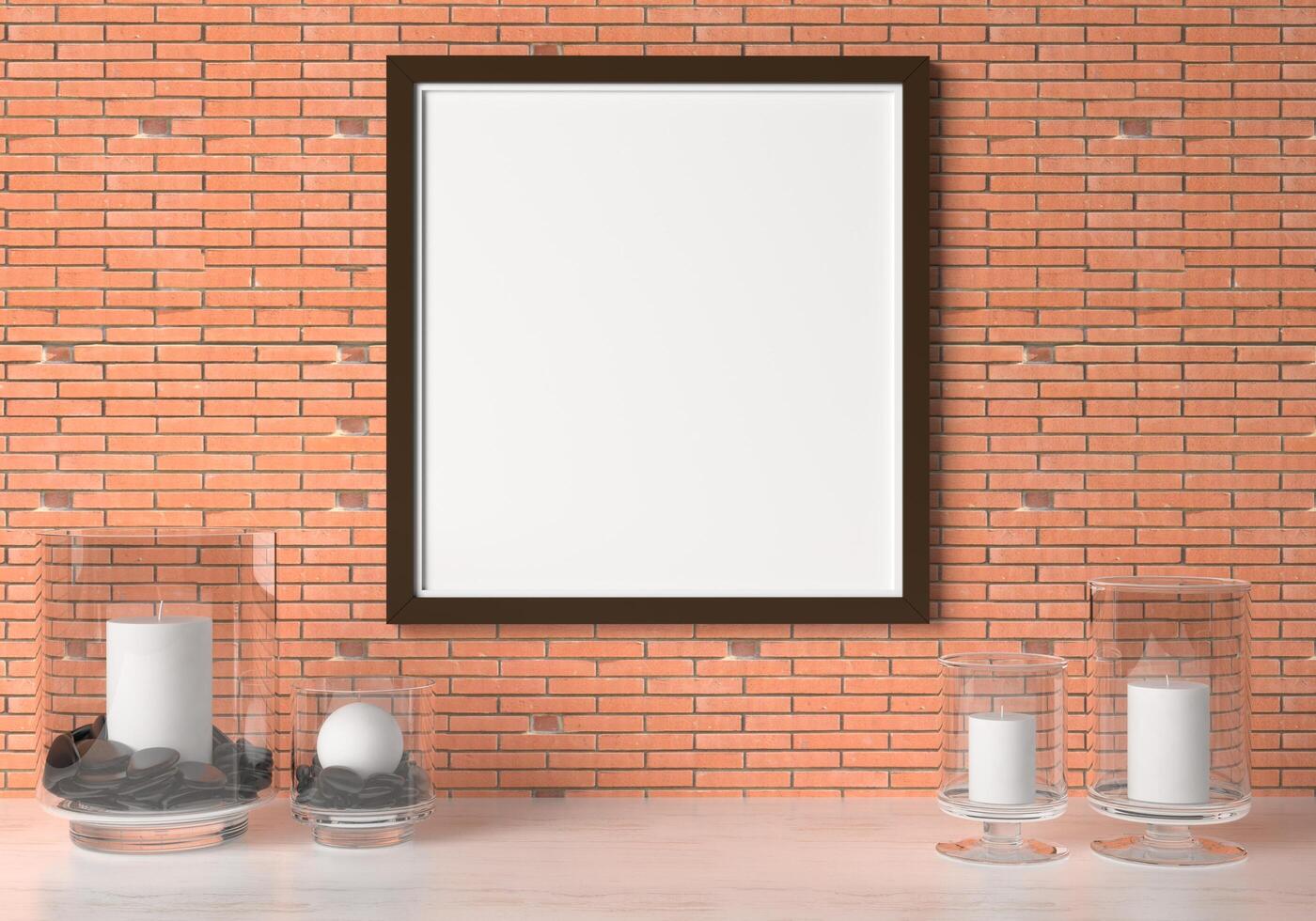 Mock up of poster frame in modern interior in living room isolated on bright background, 3D render, 3D illustration photo