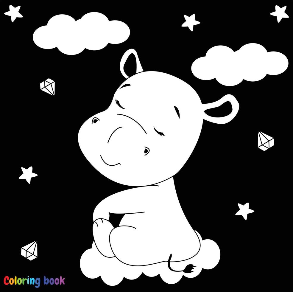 Cute dibujos animados bebé hipopótamo sentado. ilustración vectorial en blanco y negro para colorear libro vector