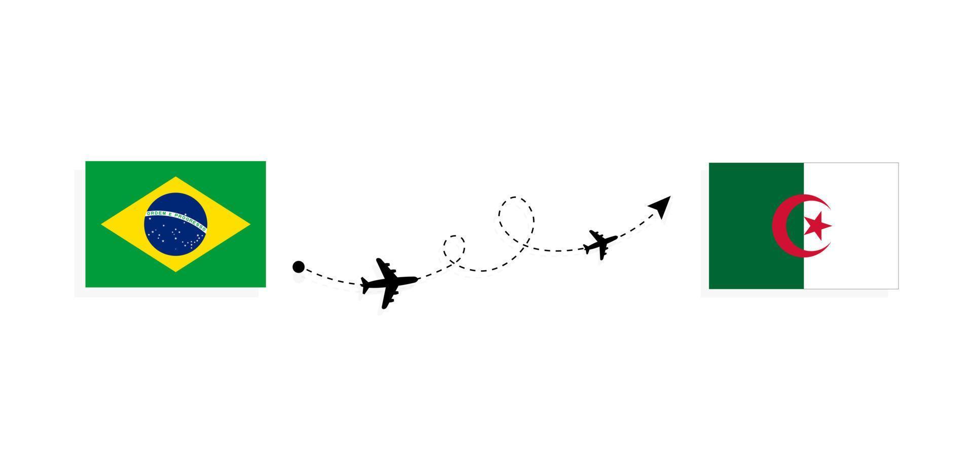 Vuelo y viaje desde Brasil a Argelia en avión de pasajeros concepto de viaje vector