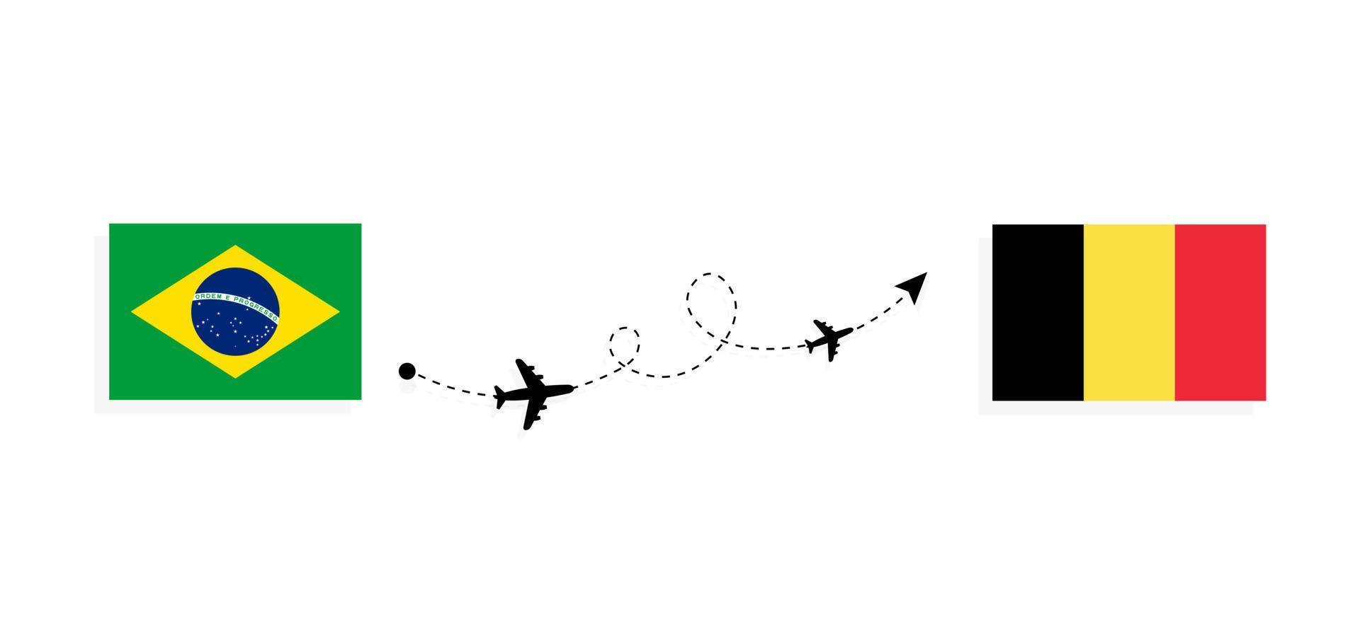 Flight and travel from Brazil to Belgium by passenger airplane Travel concept vector