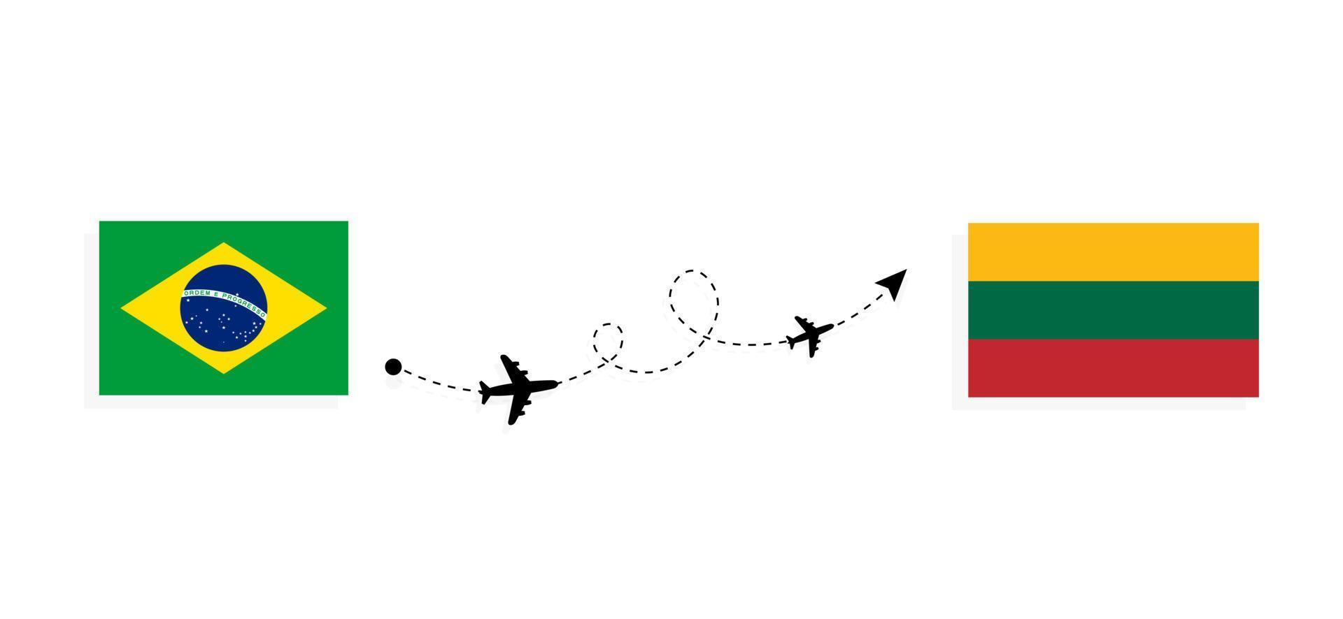 Flight and travel from Brazil to Lithuania by passenger airplane Travel concept vector