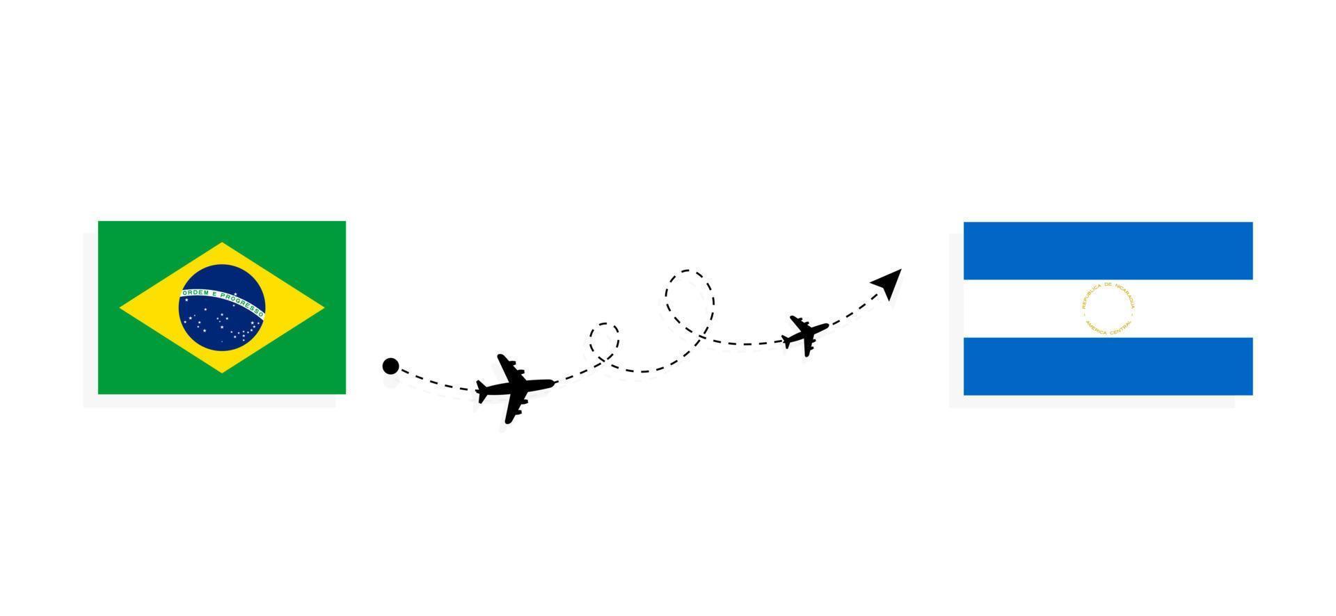 vuelo y viaje desde brasil a nicaragua en avión de pasajeros concepto de viaje vector