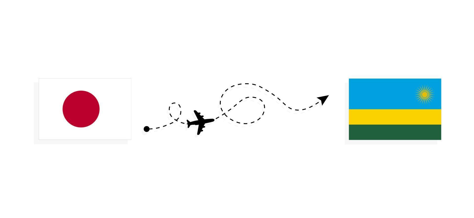 Flight and travel from Japan to Rwanda by passenger airplane Travel concept vector