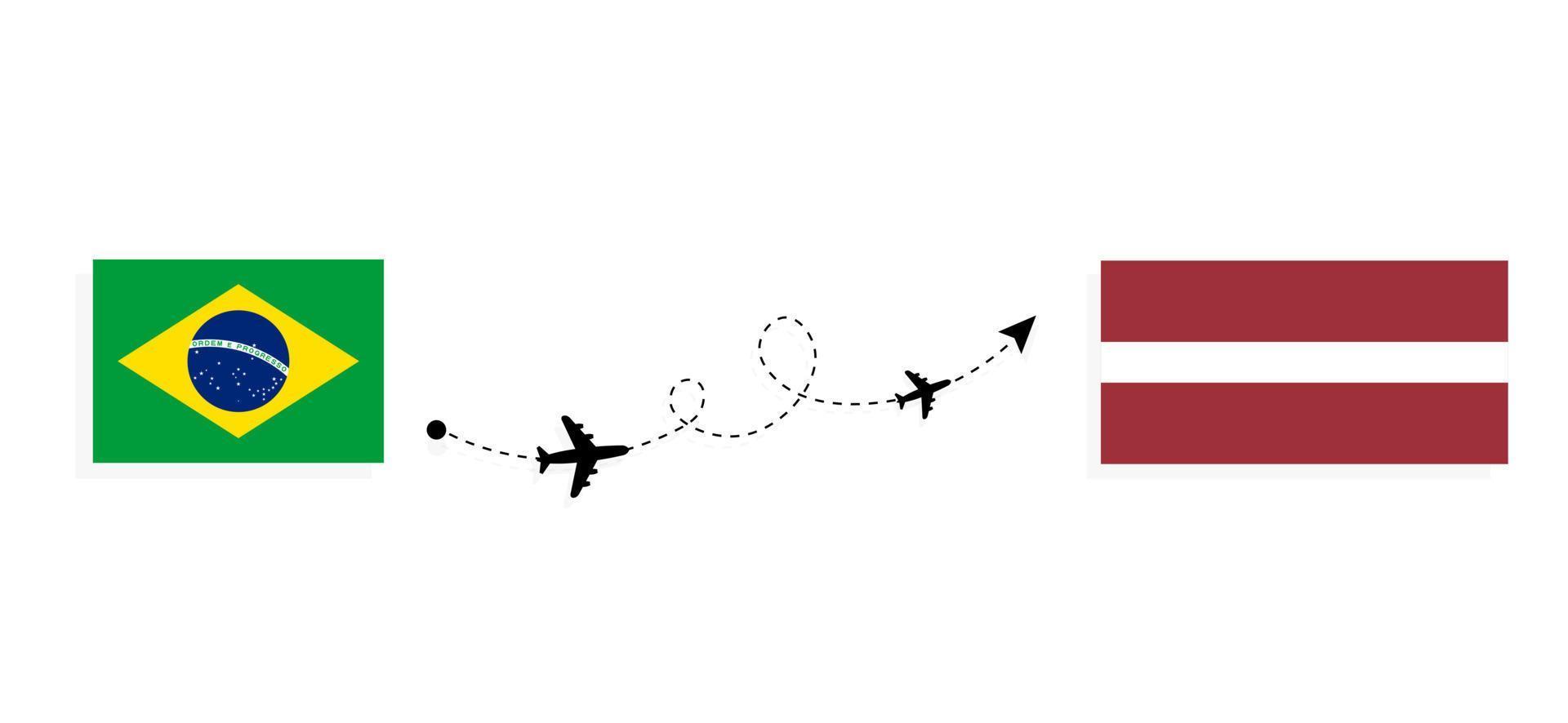 Vuelo y viaje desde Brasil a Letonia en avión de pasajeros concepto de viaje vector