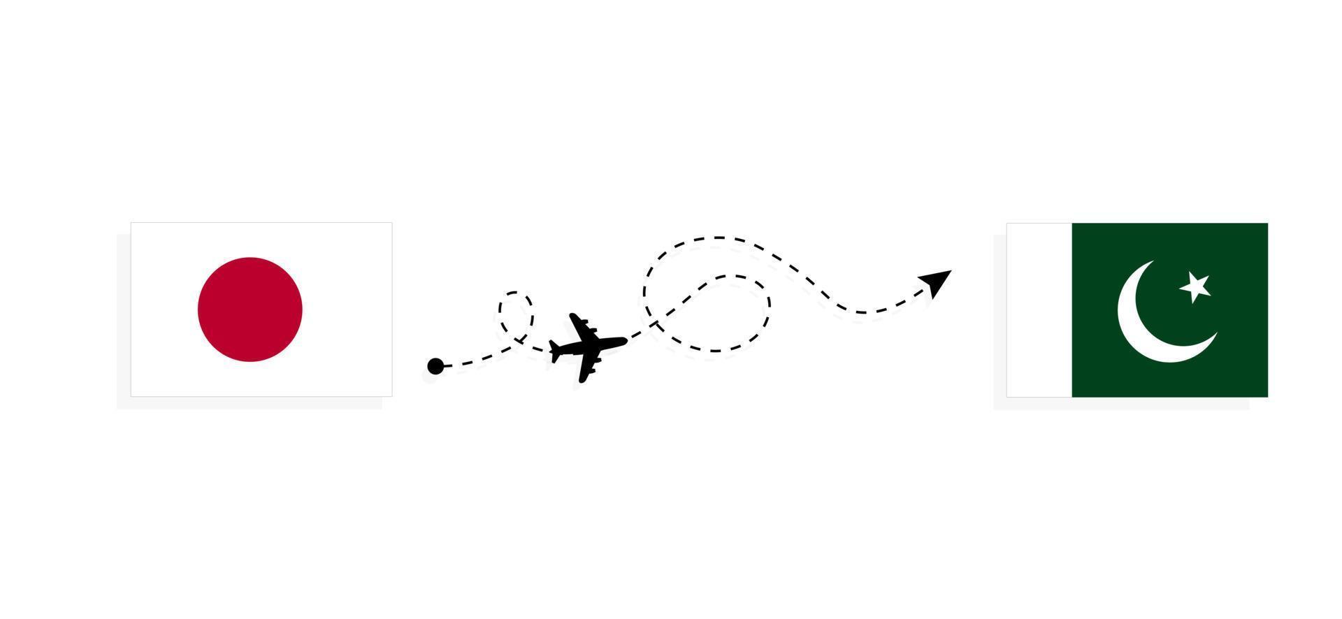 Flight and travel from Japan to Pakistan by passenger airplane Travel concept vector
