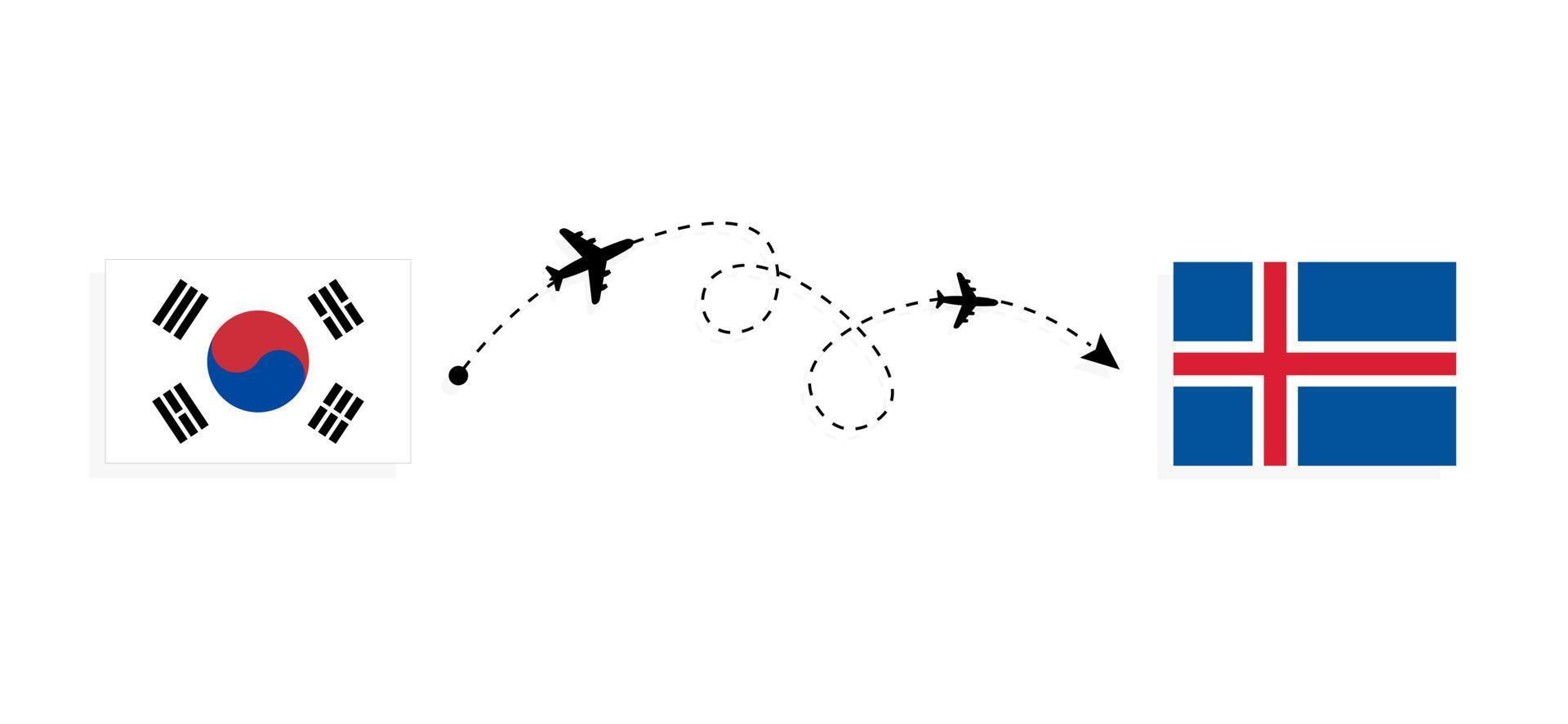 vuelo y viaje desde corea del sur a islandia en avión de pasajeros concepto de viaje vector