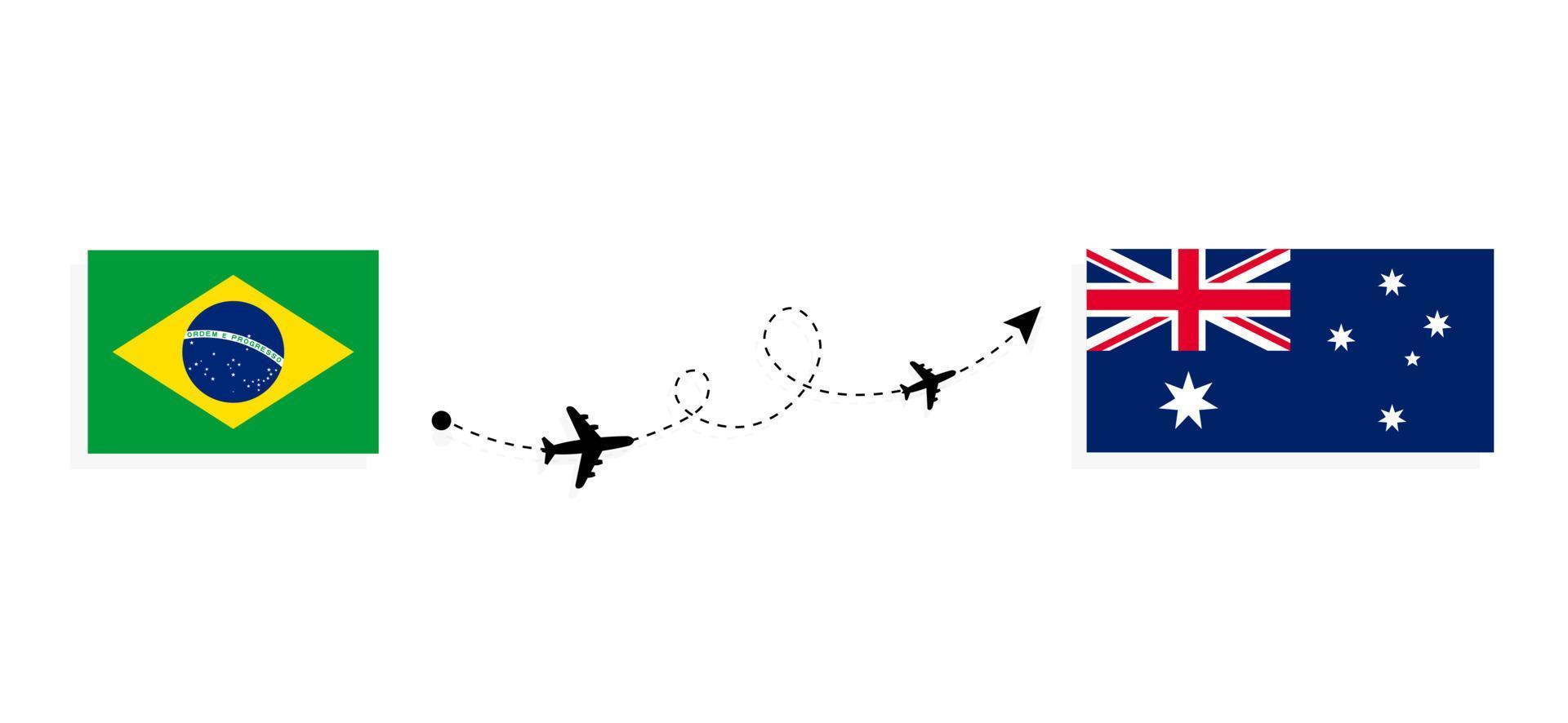 Flight and travel from Brazil to Australia by passenger airplane Travel concept vector