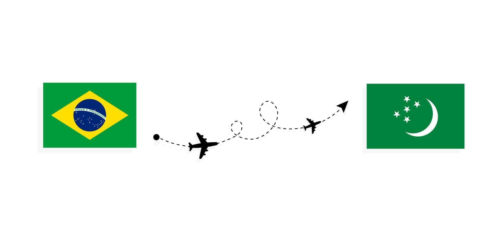 Flight and travel from Brazil to Turkmenistan by passenger airplane Travel concept vector