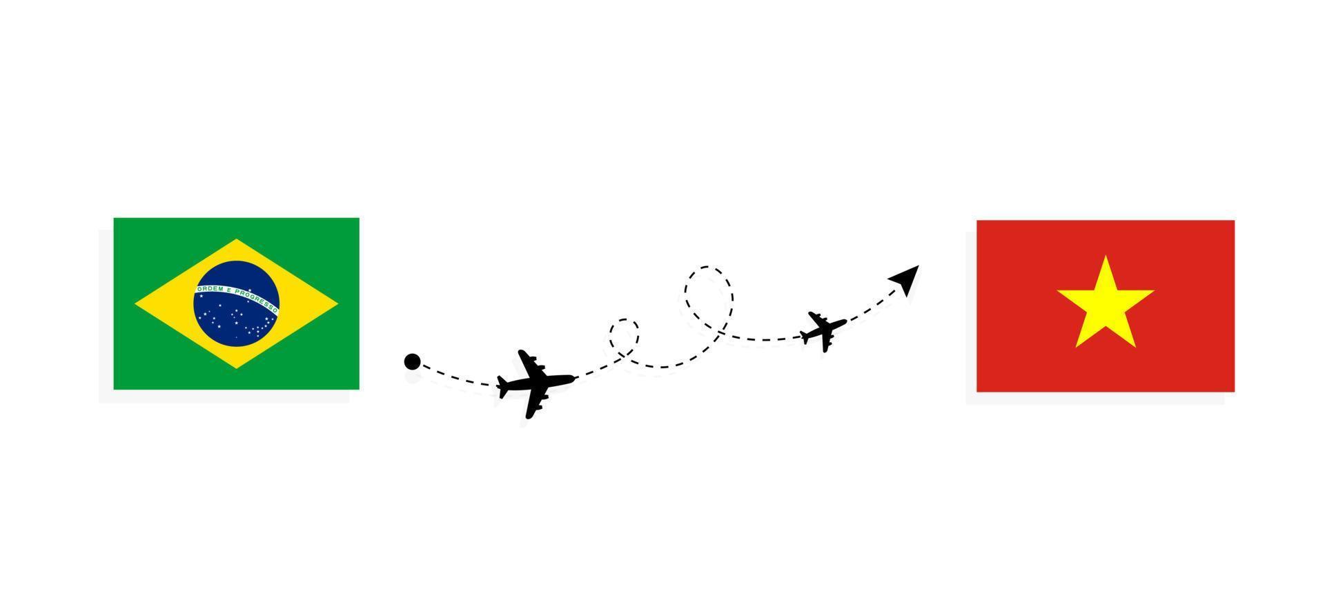 Flight and travel from Brazil to Vietnam by passenger airplane Travel concept vector
