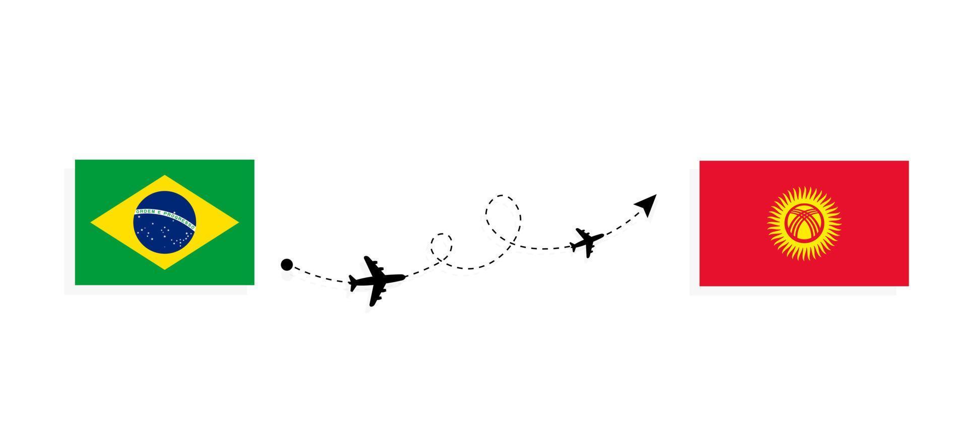 Flight and travel from Brazil to Kyrgyzstan by passenger airplane Travel concept vector