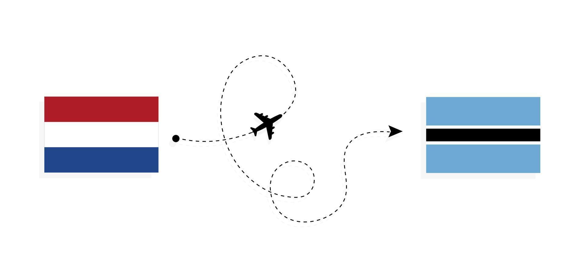 vuelo y viaje desde países bajos a botswana en avión de pasajeros concepto de viaje vector