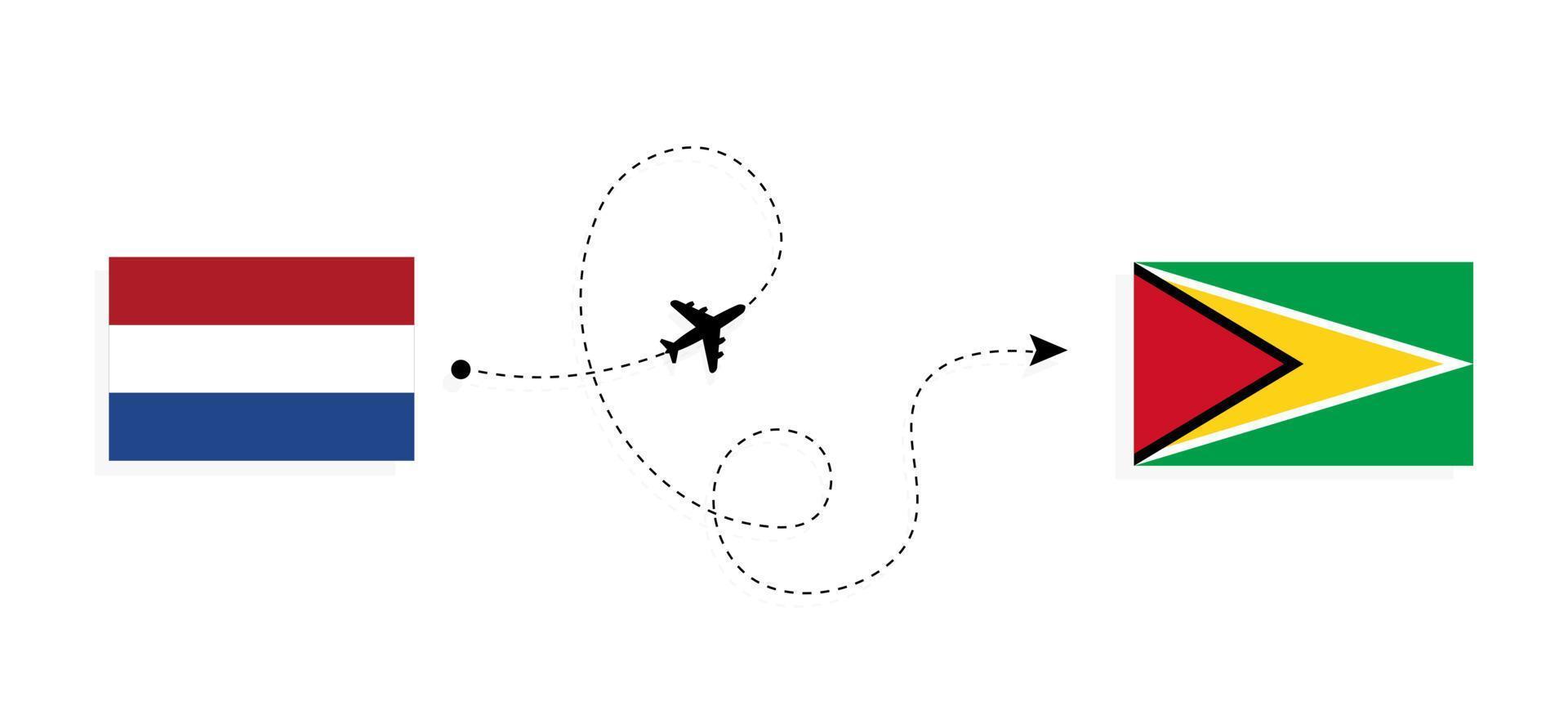 Flight and travel from Netherlands to Guyana by passenger airplane Travel concept vector