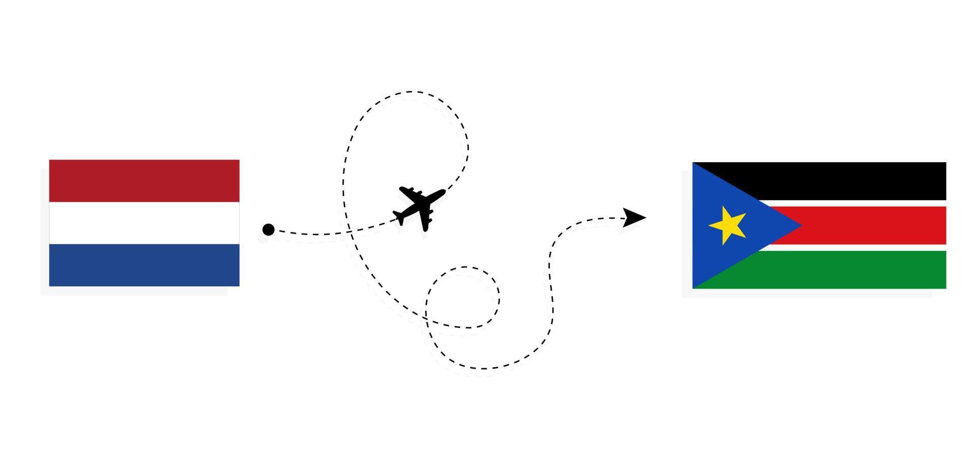 Flight and travel from Netherlands to South Sudan by passenger airplane Travel concept vector