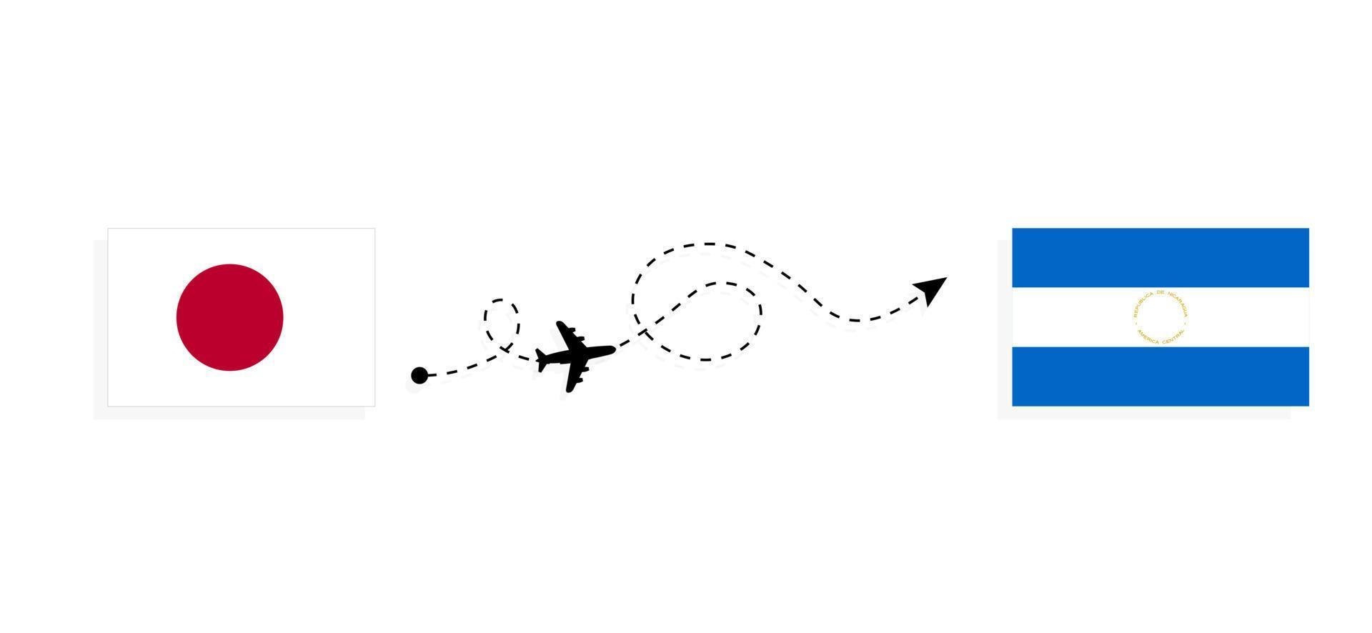 Flight and travel from Japan to Nicaragua by passenger airplane Travel concept vector
