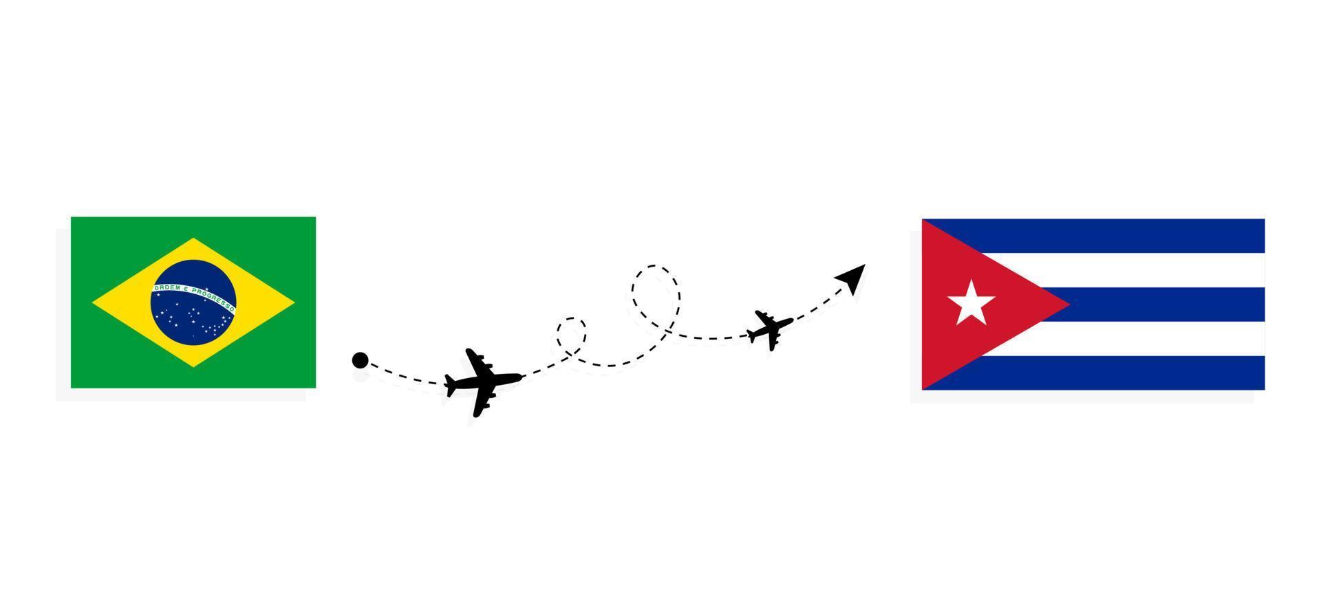 Flight and travel from Brazil to Cuba by passenger airplane Travel concept vector