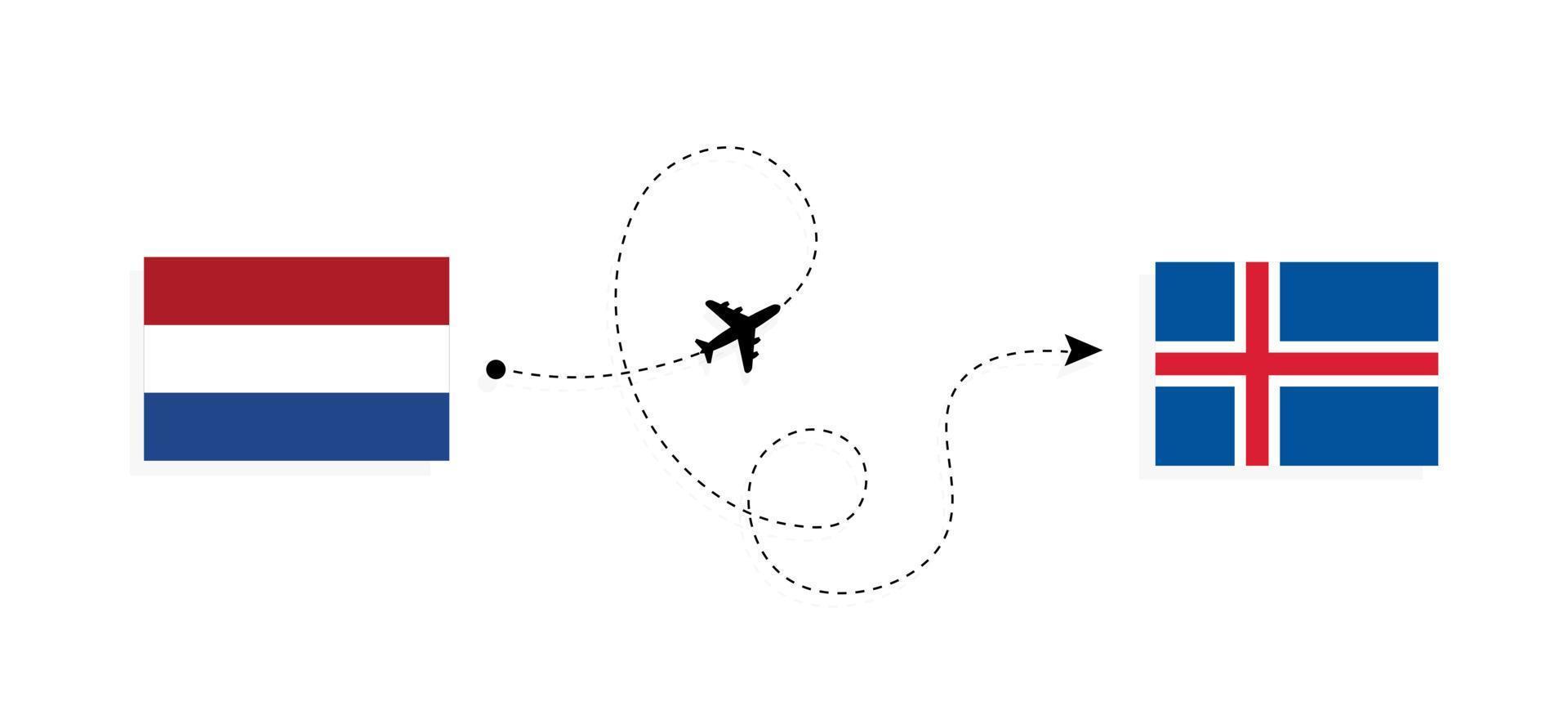 vuelo y viaje desde países bajos a islandia en avión de pasajeros concepto de viaje vector