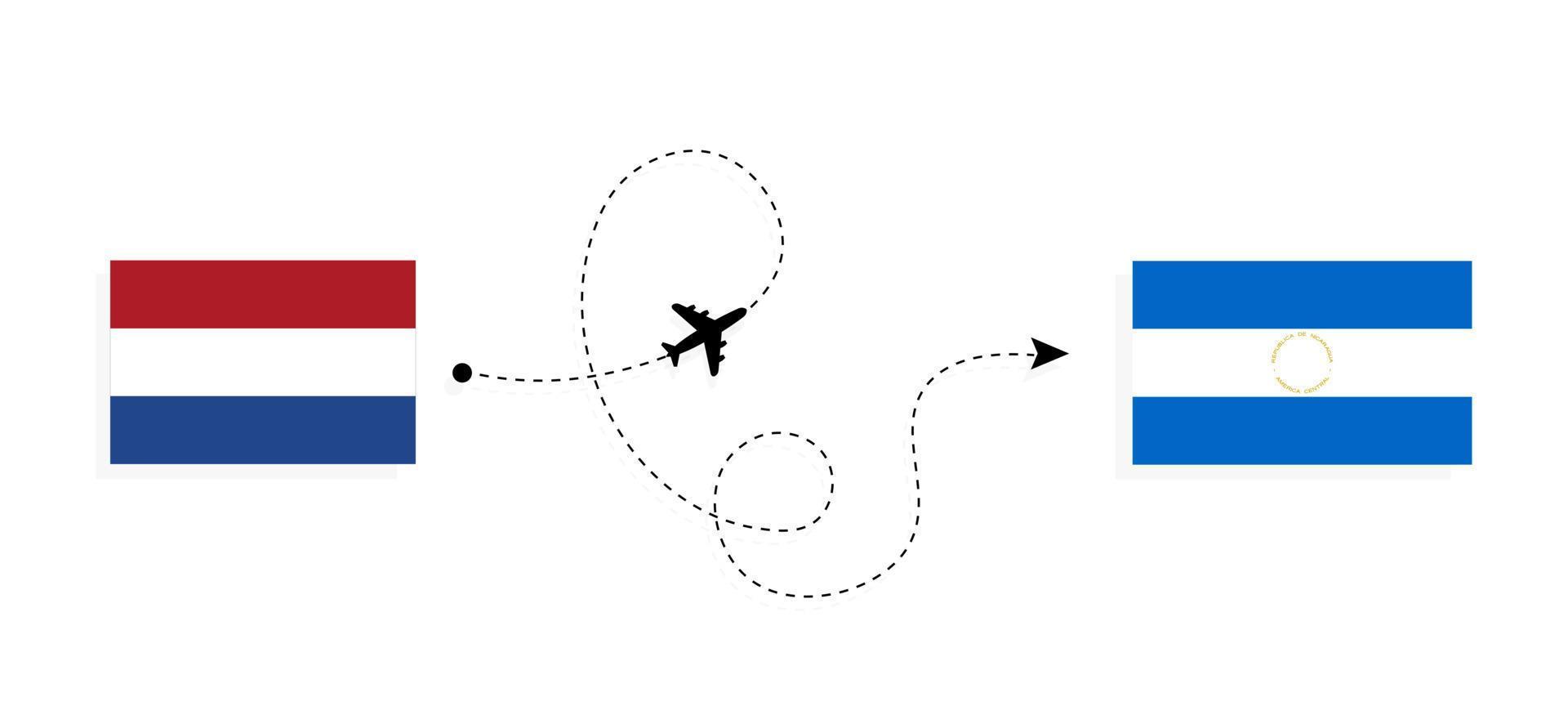Flight and travel from Netherlands to Nicaragua by passenger airplane Travel concept vector