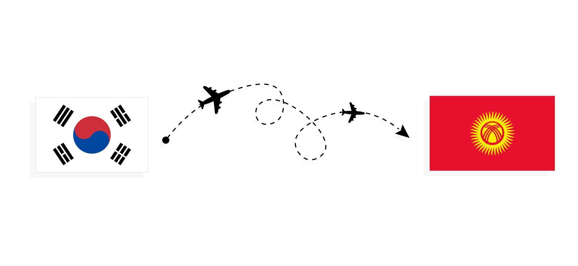 vuelo y viaje desde corea del sur a kirguistán en avión de pasajeros concepto de viaje vector