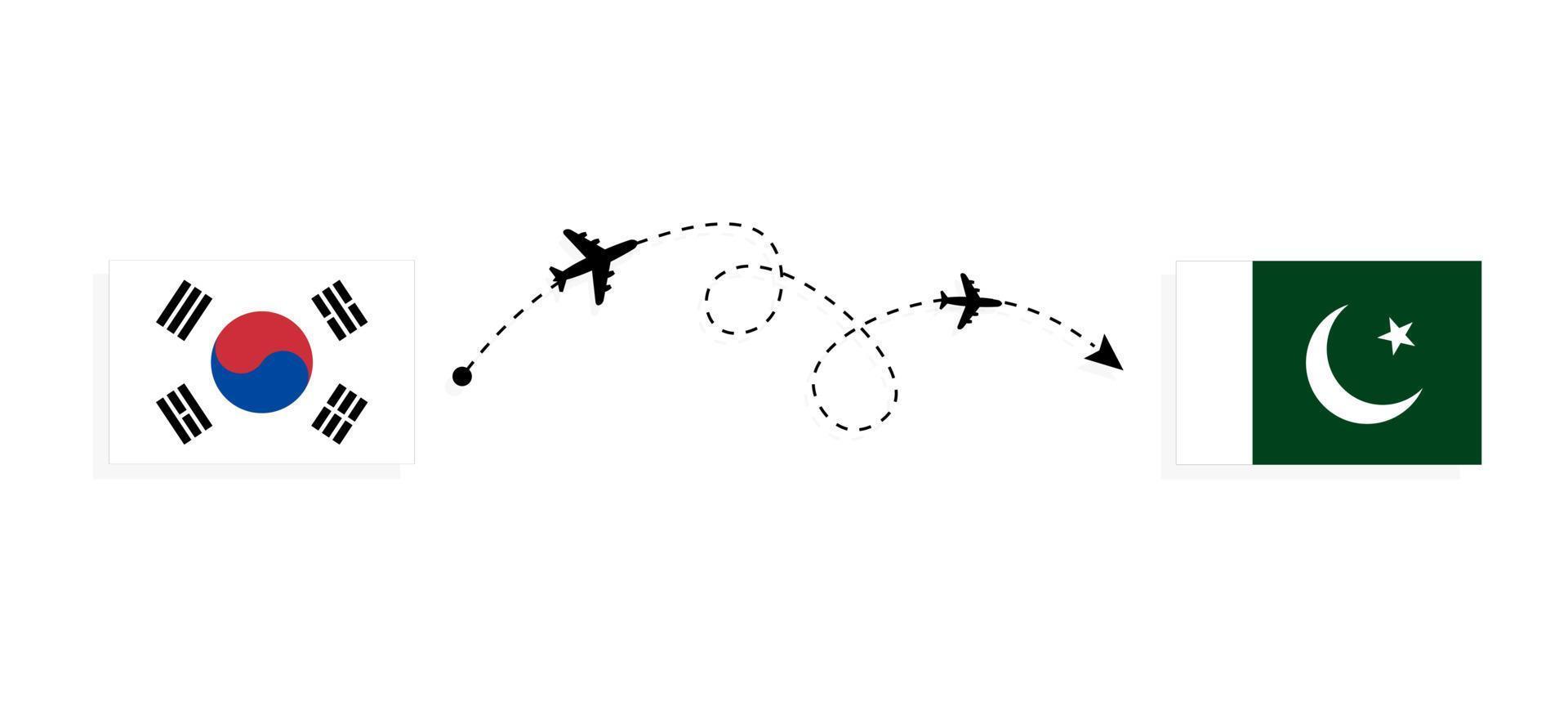 Vuelo y viaje desde Corea del Sur a Pakistán en concepto de viaje en avión de pasajeros vector