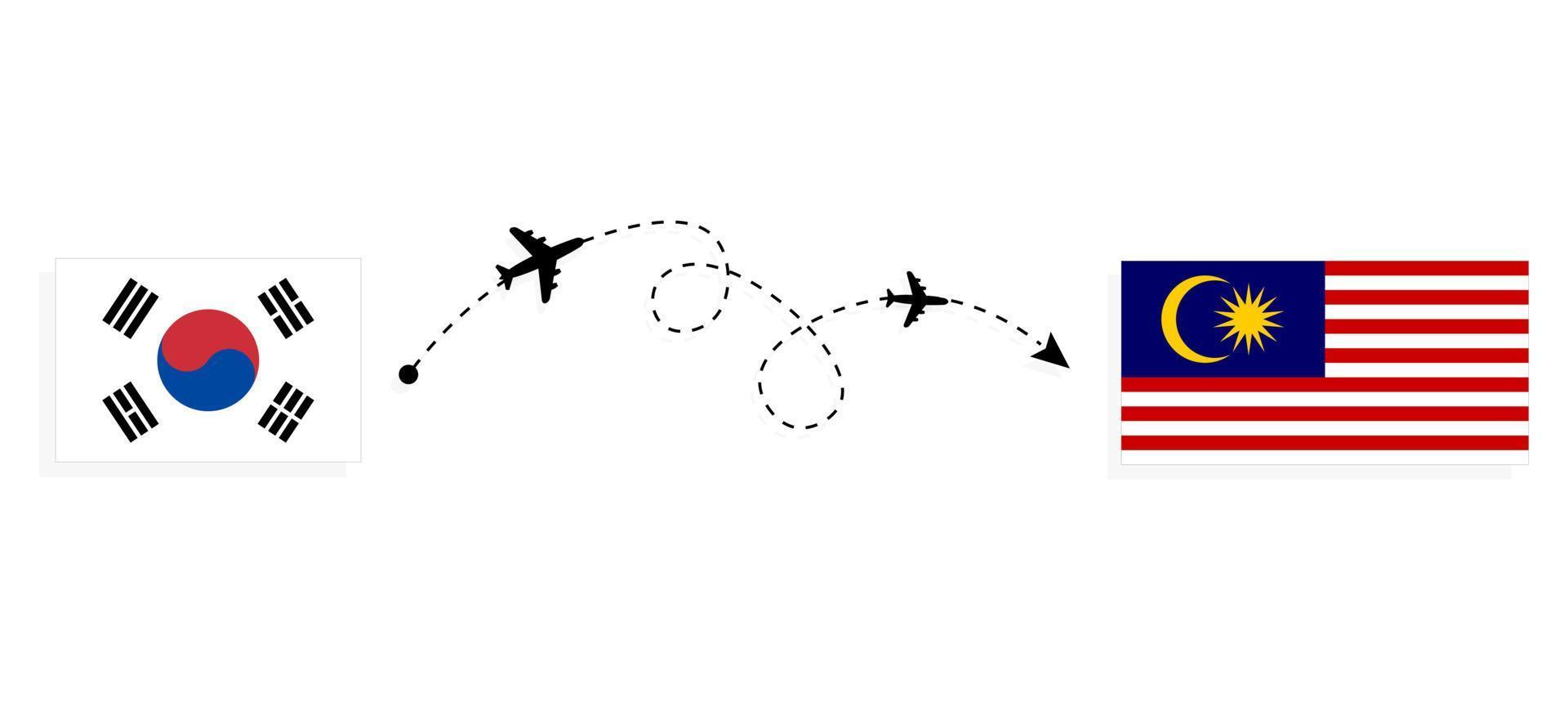 vuelo y viaje desde corea del sur a malasia en concepto de viaje en avión de pasajeros vector