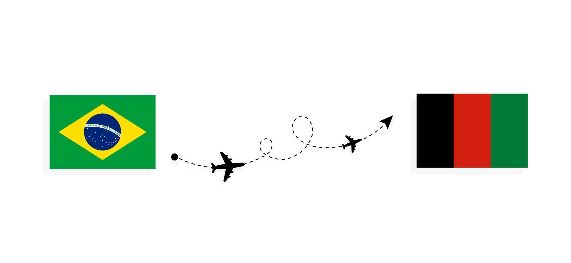 vuelo y viaje desde brasil a afganistán en avión de pasajeros concepto de viaje vector