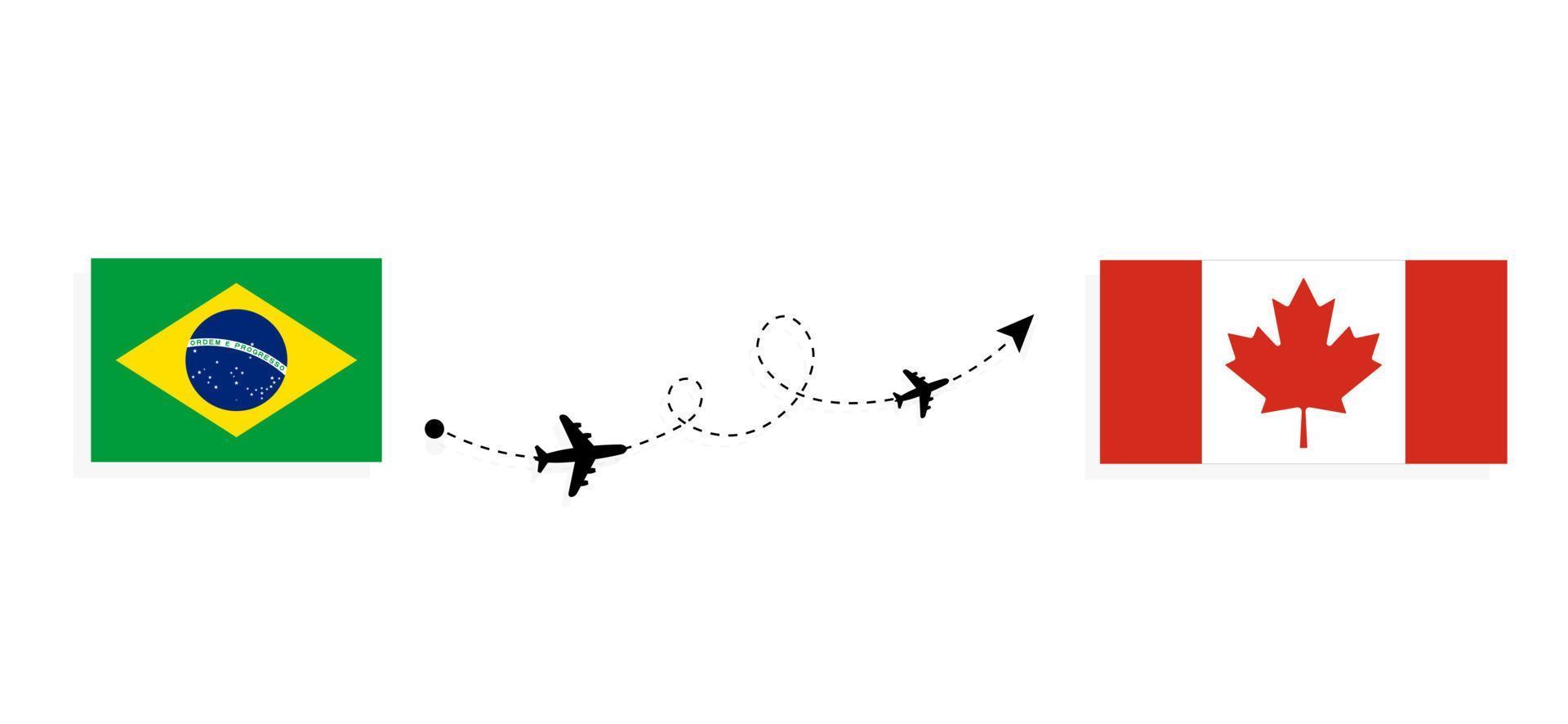 Flight and travel from Brazil to Canada by passenger airplane Travel concept vector