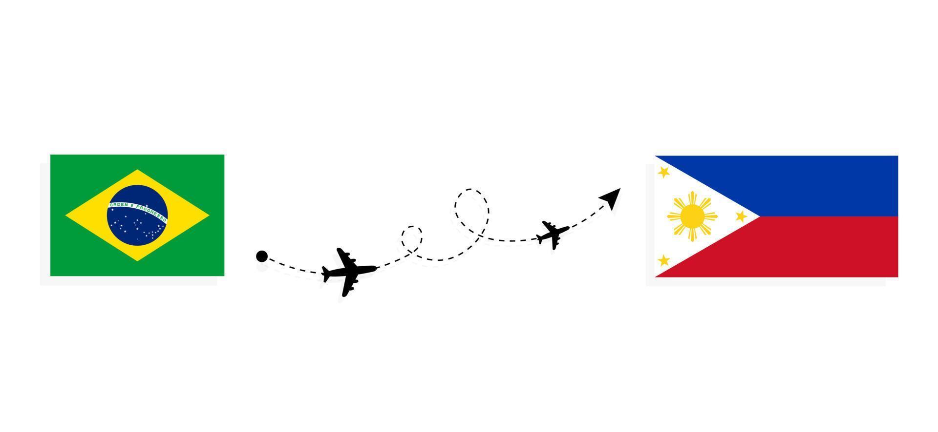 vuelo y viaje desde brasil a filipinas en avión de pasajeros concepto de viaje vector