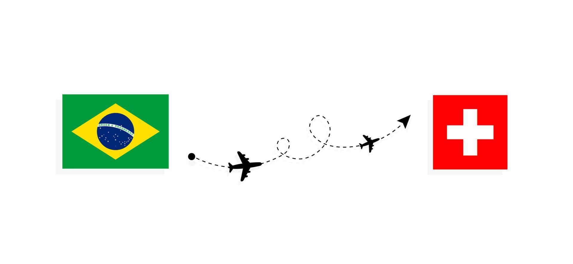 vuelo y viaje desde brasil a suiza en avión de pasajeros concepto de viaje vector