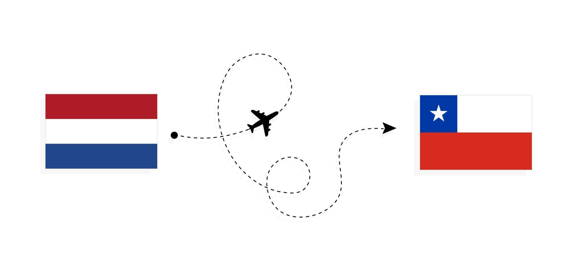 vuelo y viaje desde países bajos a chile en avión de pasajeros concepto de viaje vector