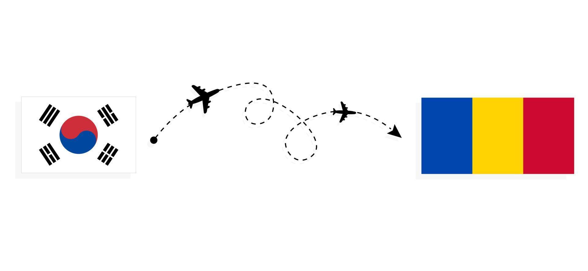 Flight and travel from South Korea to Moldova by passenger airplane Travel concept vector